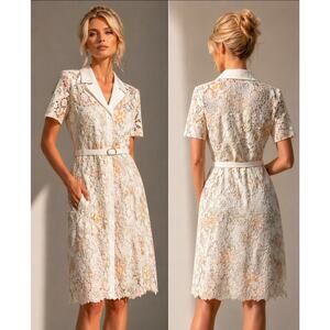 #163 MSRP $150 NWT ALICE BLUE FLORAL LACE MIDI SHIRT DRESS ♡SIZE LARGE♡